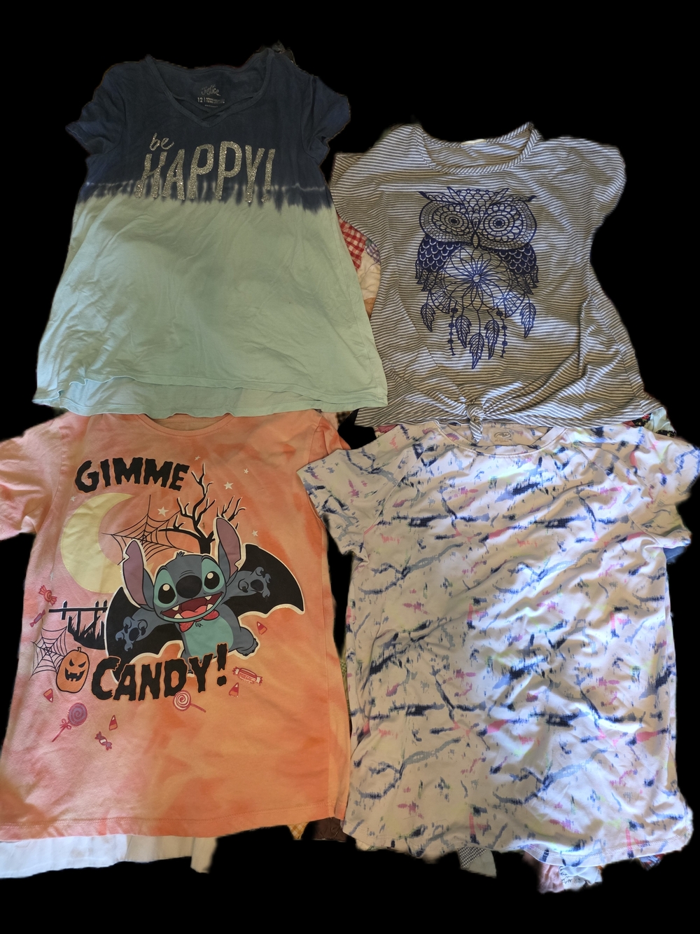 Kids' Tie-Dye and Graphic Short-Sleeve Pajama Tops - Blue, Mint, Peach, White
